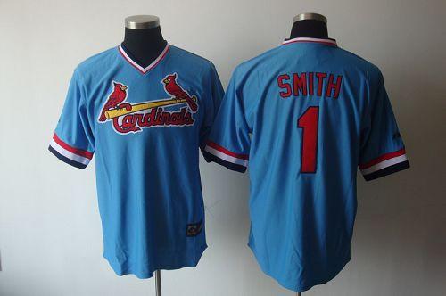 Cardinals #1 Ozzie Smith Blue Cooperstown Throwback Stitched MLB Jersey - Click Image to Close